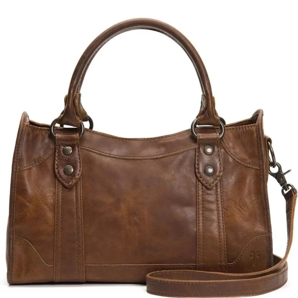 🤎🧡Frye Melissa Satchel Crossbody Bag Distressed Leather-Cognac-$388 - Picture 2 of 14